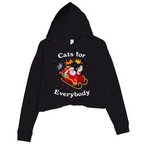 Retro Cats For Everybody Christmas Cat Lover Santa Gift Crop Fleece Hoodie