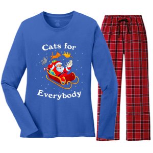 Retro Cats For Everybody Christmas Cat Lover Santa Gift Women's Long Sleeve Flannel Pajama Set 