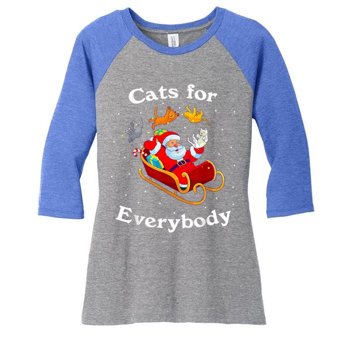 Retro Cats For Everybody Christmas Cat Lover Santa Gift Women's Tri-Blend 3/4-Sleeve Raglan Shirt