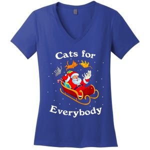 Retro Cats For Everybody Christmas Cat Lover Santa Gift Women's V-Neck T-Shirt