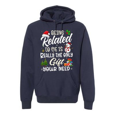 Retro Christmas Family Xmas Pajama Being Related To Me Premium Hoodie