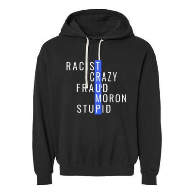 Racist Crazy Fraud Moron Stupid Trump Anti Trump Garment-Dyed Fleece Hoodie