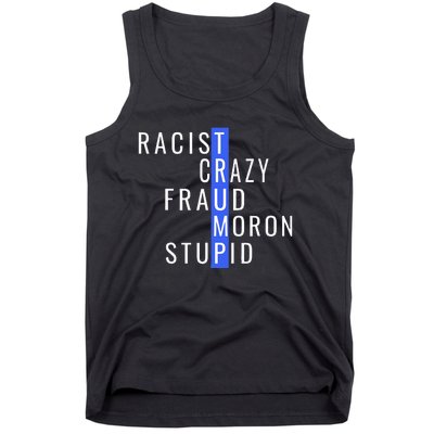 Racist Crazy Fraud Moron Stupid Trump Anti Trump Tank Top