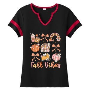 Retro Coffee Fall Vibes Autumn Coquette Pumpkin Thanksgiving Ladies Halftime Notch Neck Tee