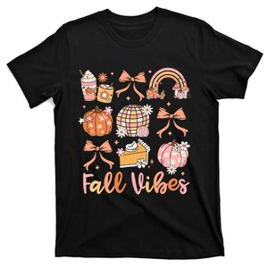 Retro Coffee Fall Vibes Autumn Coquette Pumpkin Thanksgiving T-Shirt