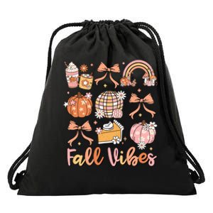 Retro Coffee Fall Vibes Autumn Coquette Pumpkin Thanksgiving Drawstring Bag