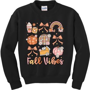 Retro Coffee Fall Vibes Autumn Coquette Pumpkin Thanksgiving Kids Sweatshirt