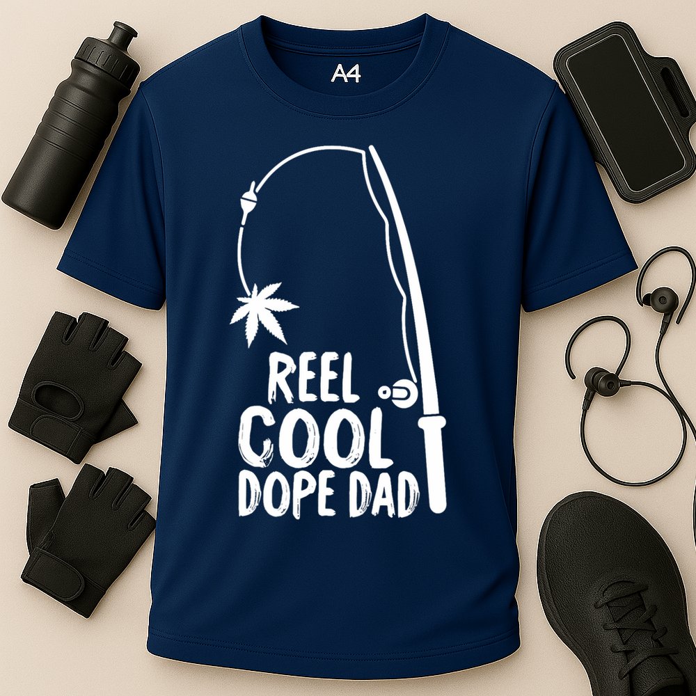 Reel Cool Fathers Day Fishing Dope Dad Weed Marijuana Stoner Cooling Performance Crew T-Shirt
