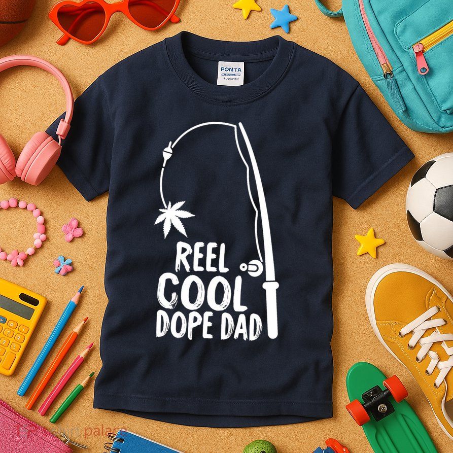 Reel Cool Fathers Day Fishing Dope Dad Weed Marijuana Stoner Kids T-Shirt