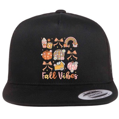 Retro Coffee Fall Vibes Autumn Coquette Pumpkin Thanksgiving Flat Bill Trucker Hat