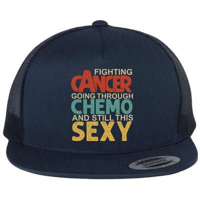 Retro Cancer Fighter Inspirational Quote Chemo Flat Bill Trucker Hat