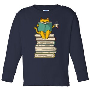 Reading Cat Funny Book & Tea Lover Gift Short Sleeve Toddler Long Sleeve Shirt