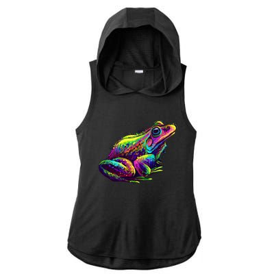 Realistic Colorful Frog Abstract Pose Ladies PosiCharge Tri-Blend Wicking Draft Hoodie Tank