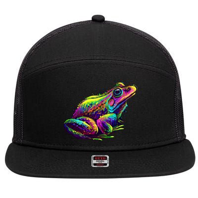 Realistic Colorful Frog Abstract Pose 7 Panel Mesh Trucker Snapback Hat