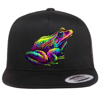 Realistic Colorful Frog Abstract Pose Flatbill Hat