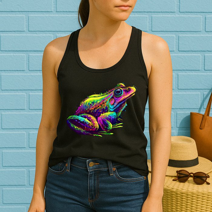 Realistic Colorful Frog Abstract Pose Womens Tank Top