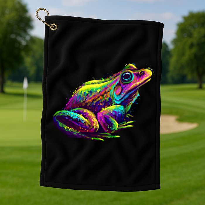 Realistic Colorful Frog Abstract Pose Golf Towel