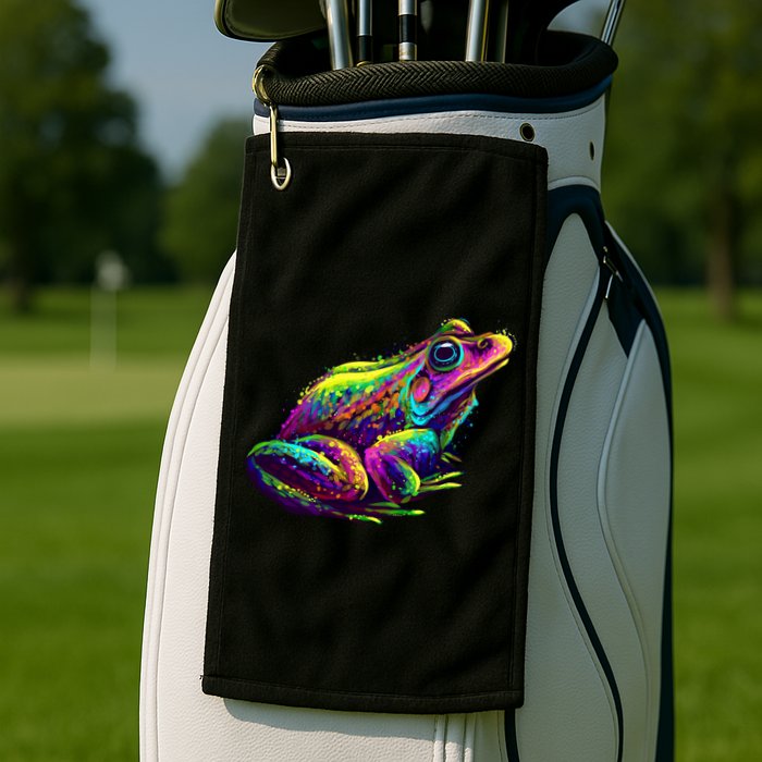Realistic Colorful Frog Abstract Pose Golf Towel