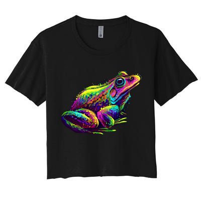Realistic Colorful Frog Abstract Pose Crop Top