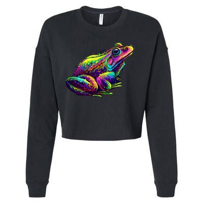 Realistic Colorful Frog Abstract Pose Cropped Pullover Crew