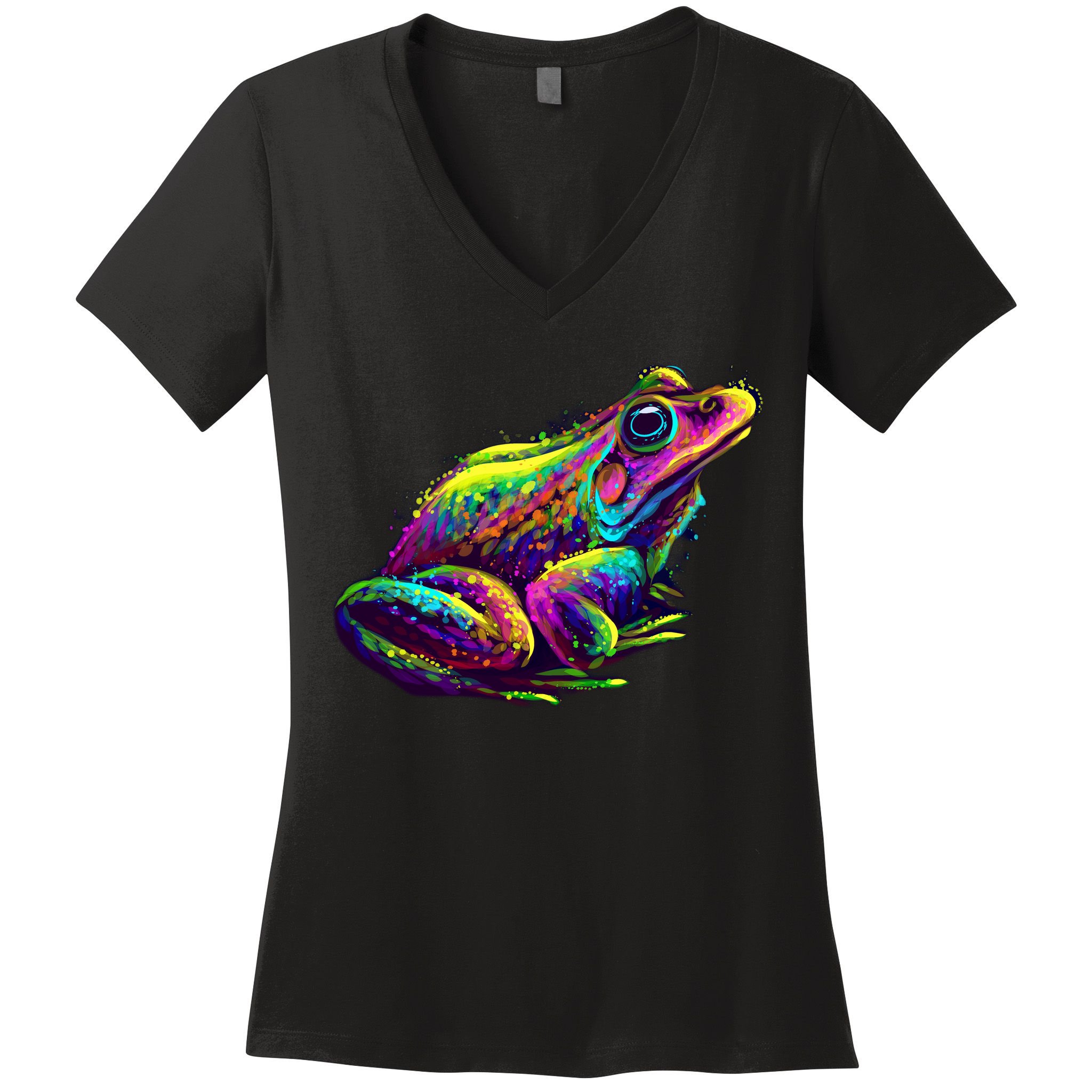 Realistic Colorful Frog Abstract Pose Women's V-Neck T-Shirt