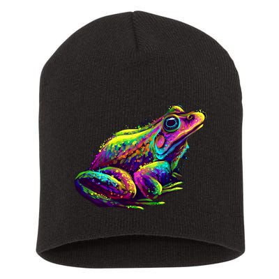 Realistic Colorful Frog Abstract Pose Short Acrylic Beanie