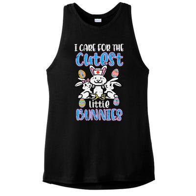 retro Care For Cutest Little Bunnies Easter Nurse Ladies PosiCharge Tri-Blend Wicking Tank