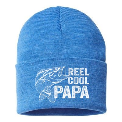 Reel Cool Fishing Gift Papa Grandpa Fisher Bass Gift Sustainable Knit Beanie