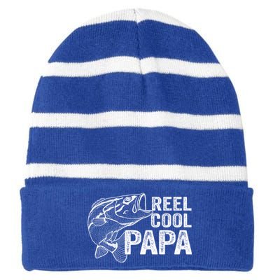 Reel Cool Fishing Gift Papa Grandpa Fisher Bass Gift Striped Beanie with Solid Band