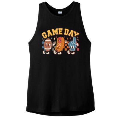 Retro Cartoon Football Game Day Ladies PosiCharge Tri-Blend Wicking Tank