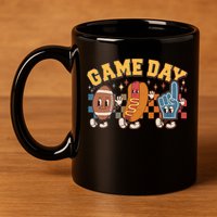 Retro Cartoon Football Game Day 11oz C Handle Ceramic Mug
