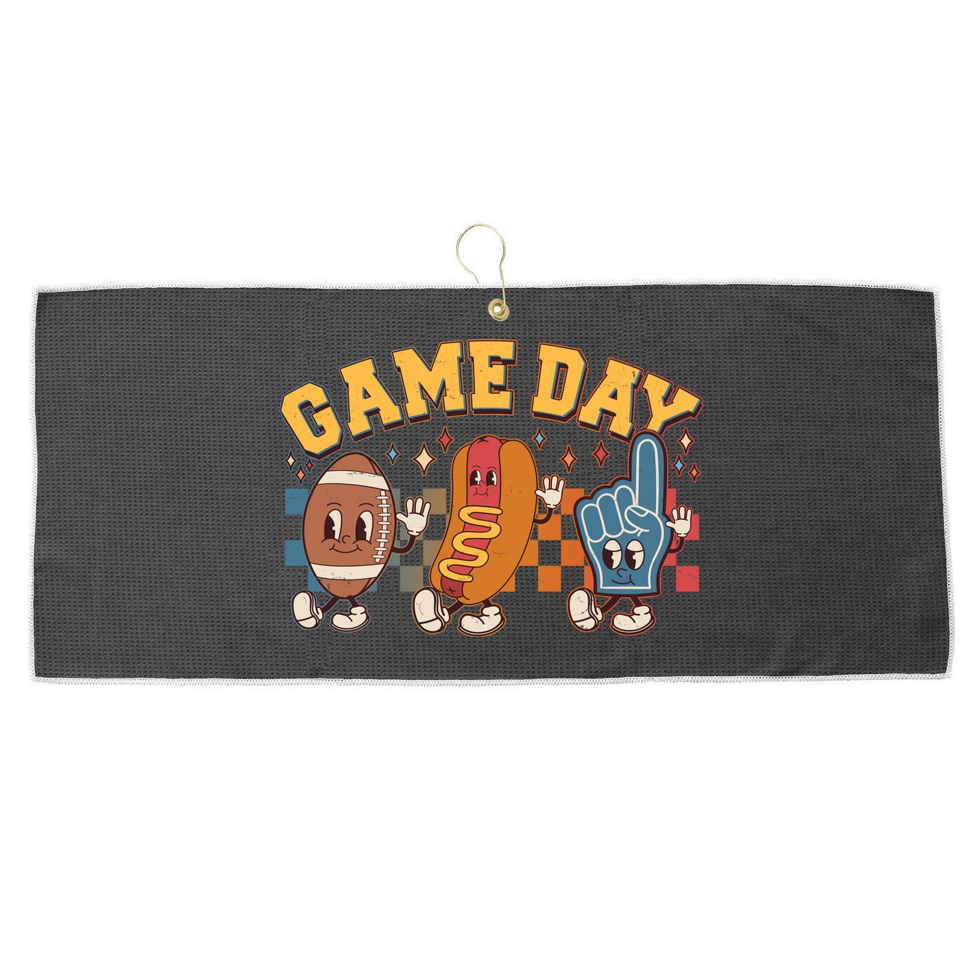 Retro Cartoon Football Game Day Large Microfiber Waffle Golf Towel