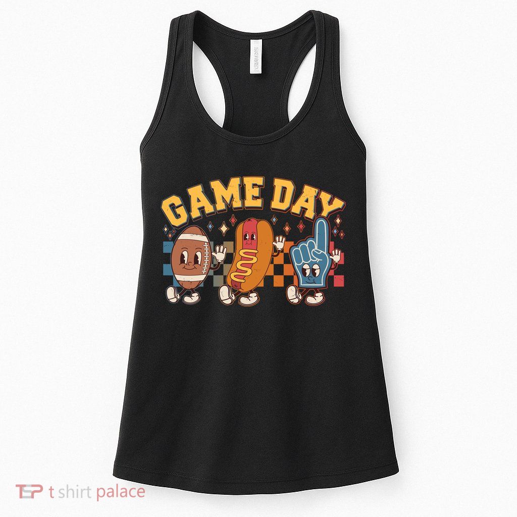 Retro Cartoon Football Game Day Womens Tank Top