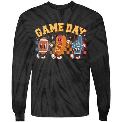 Retro Cartoon Football Game Day Tie-Dye Long Sleeve Shirt