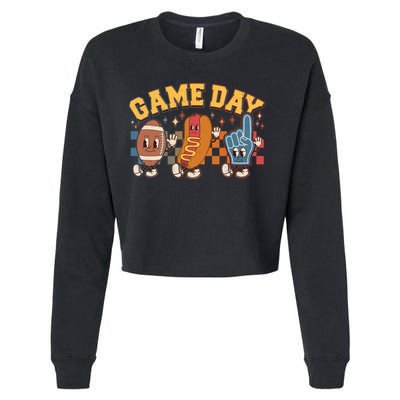 Retro Cartoon Football Game Day Cropped Pullover Crew