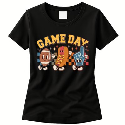Retro Cartoon Football Game Day Womens T-Shirt