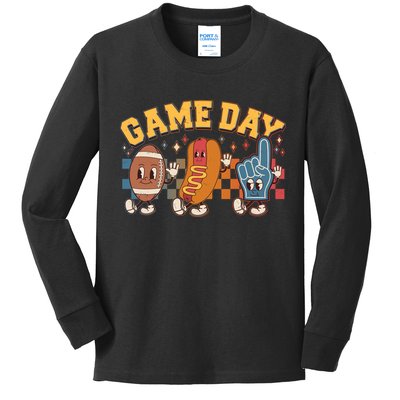 Retro Cartoon Football Game Day Kids Long Sleeve Shirt
