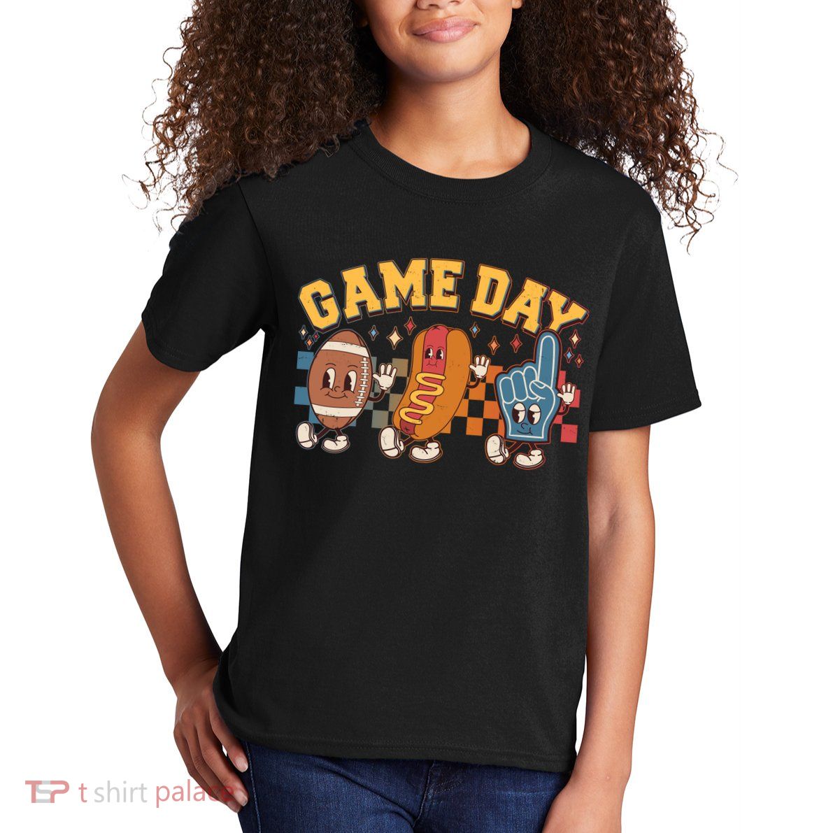 Retro Cartoon Football Game Day Kids T-Shirt