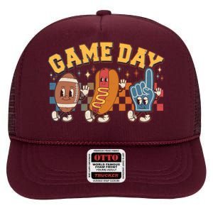 Retro Cartoon Football Game Day High Crown Mesh Back Trucker Hat