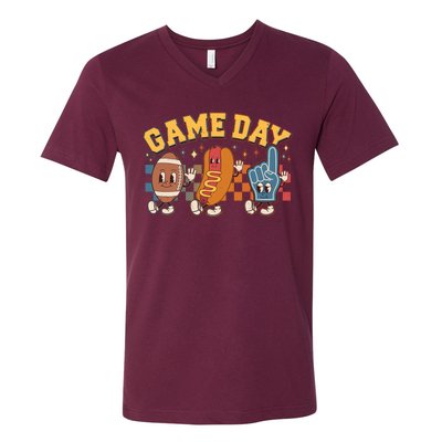 Retro Cartoon Football Game Day V-Neck T-Shirt