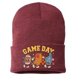 Retro Cartoon Football Game Day Sustainable Knit Beanie