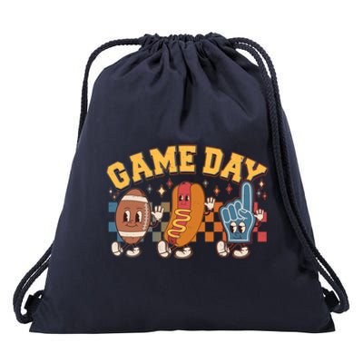 Retro Cartoon Football Game Day Drawstring Bag