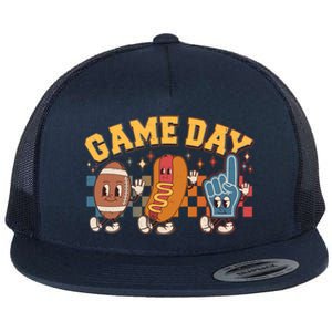 Retro Cartoon Football Game Day Flat Bill Trucker Hat