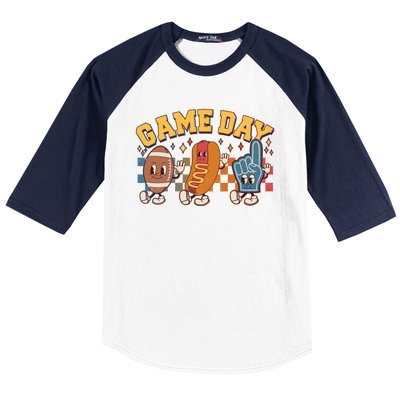 Retro Cartoon Football Game Day Baseball Sleeve Shirt