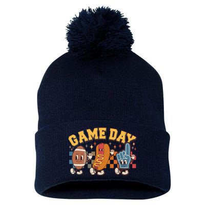 Retro Cartoon Football Game Day Pom Pom 12in Knit Beanie