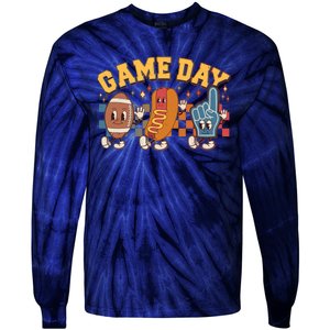 Retro Cartoon Football Game Day Tie-Dye Long Sleeve Shirt