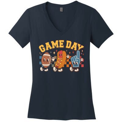 Retro Cartoon Football Game Day Women's V-Neck T-Shirt