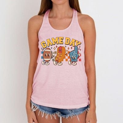 Retro Cartoon Football Game Day Women's Knotted Racerback Tank