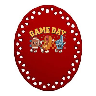 Retro Cartoon Football Game Day Ceramic Oval Ornament