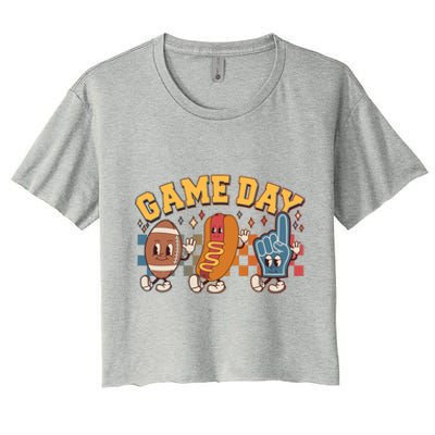 Retro Cartoon Football Game Day Women's Crop Top Tee